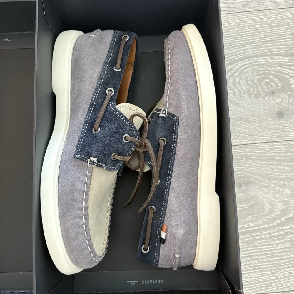 Allen Edmonds Panama Men's Size 8 D Boat Shoes Blue Gray Mix Natural Leather NEW